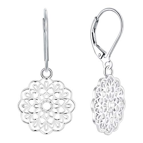 JO WISDOM Damen Ohrringe Mandala Ohrhänger Silber 925,Hängende Blume des Lebens Yoga Amulett Medaillon Religiöser Schmuck,Schmuck für Frauen von JO WISDOM