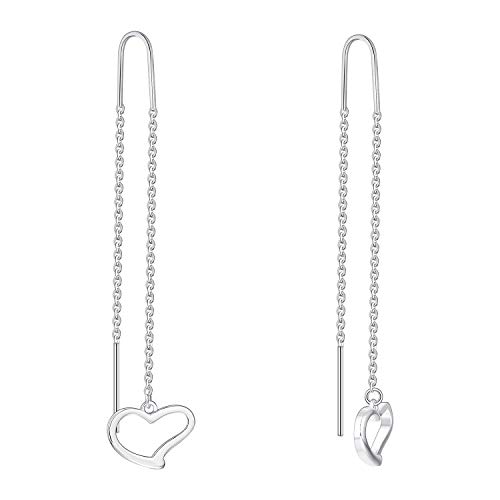 JO WOSDOM Damen Ohrringe Silber 925, Threader Durchzieher Herz hängende mit 3A Zirkonia,Schmuck für Frauen von JO WISDOM