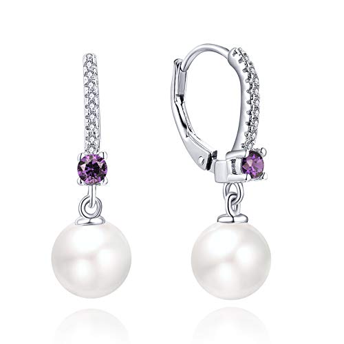 JO WISDOM Damen Perlen Ohrringe Perlenohrringe Silber 925 Hängend Hochzeit Ohrringe mit 8MM Perlen 3A Zirkonia Februar Geburtsstein Amethyst Farbe,Schmuck für Frauen JO WISDOM Damen Perlen Ohrringe Perlenohrringe Silber 925 Hängend Hochzeit Ohrringe mit 8MM Perlen 3A Zirkonia Februar Geburtsstein Amethyst Farbe,Schmuck für Frauen von JO WISDOM