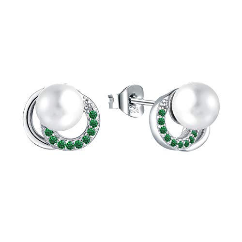 JO WISDOM Damen Perlen Ohrstecker Perlenohrringe Stecker silber 925 mit 7mm Süßwasserperle 3A Zirkonia Mai Geburtsstein Smaragd Farbe,Schmuck für Frauen JO WISDOM Damen Perlen Ohrstecker Perlenohrringe Stecker silber 925 mit 7mm Süßwasserperle 3A Zirkonia Mai Geburtsstein Smaragd Farbe,Schmuck für Frauen von JO WISDOM