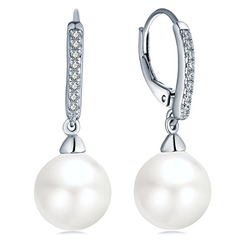 JO WISDOM Damen Perlenohrringe Sterling Silber 925 Leverback Hängend Ohrringe mit 10MM perlen Swarovski Kristall,Schmuck für Frauen von JO WISDOM