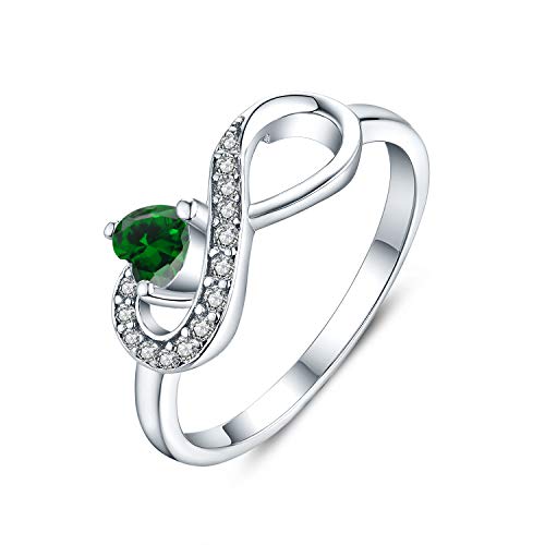 JO WISDOM Damen-Ring 925 Sterling Silber Infinity Unendlichkeit Ring Herz schliff 3A Zirkonia Mai Geburtsstein Smaragd Farbe,Schmuck für Frauen von JO WISDOM