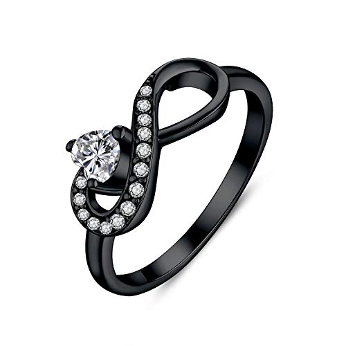 JO WISDOM Damen-Ring 925 Sterling Silber Infinity Unendlichkeit Geburtsstein Ring Herz schliff 3A Zirkonia mit Schwarzgold Vergoldet,Schmuck für Frauen von JO WISDOM