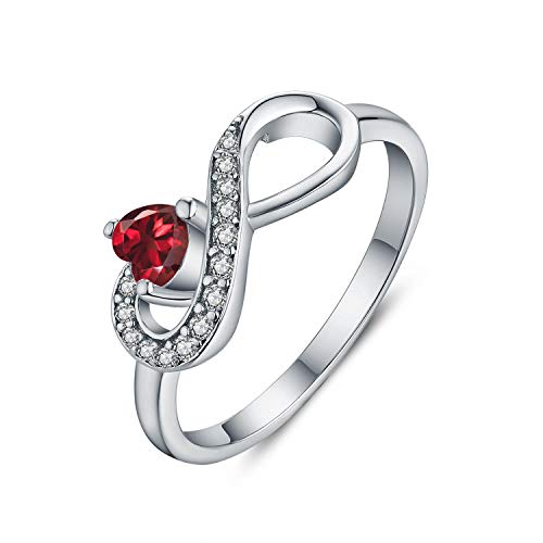 JO WISDOM Damen-Ring 925 Sterling Silber Infinity Unendlichkeit Ring Herz schliff 3A Zirkonia Januar Geburtsstein Granatfarbe,Schmuck für Frauen von JO WISDOM