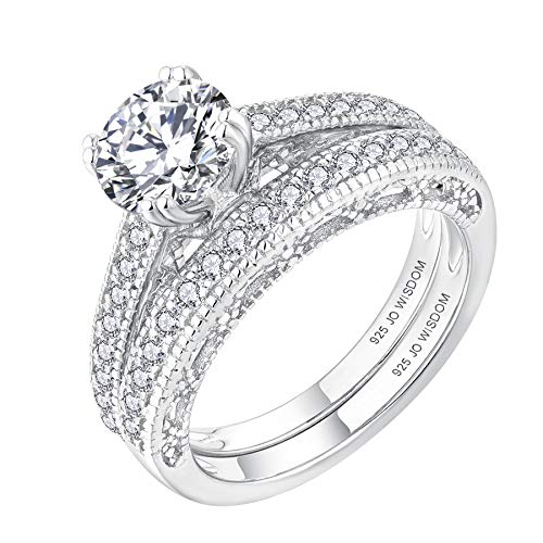 JO WISDOM Damen Ring Silber 925,Hochzeitssets,Verlobungsring Hochzeitsring Jubiläumsring Promise Ring mit 7mm 5A Zirkonia, Schmuck für Frauen von JO WISDOM