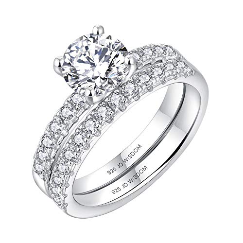 JO WISDOM Damen Ring Silber 925,Hochzeitssets,Verlobungsring Hochzeitsring Jubiläumsring Promise Ring mit 7mm 5A Zirkonia, Schmuck für Frauen von JO WISDOM