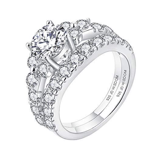 JO WISDOM Damen Ring Silber 925,Hochzeitssets,Verlobungsring Hochzeitsring Jubiläumsring Promise Ring mit 7mm 5A Zirkonia, Schmuck für Frauen von JO WISDOM
