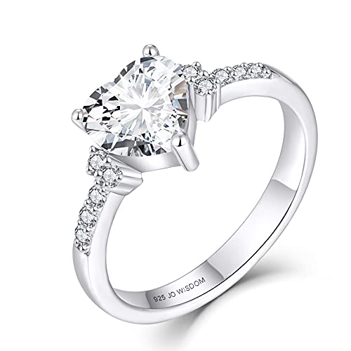JO WISDOM Damen Ring Silber 925,Verlobungsring Hochzeitsring Jubiläumsring Promise Herz Ring mit 7mm 5A Zirkonia, Schmuck für Frauen von JO WISDOM