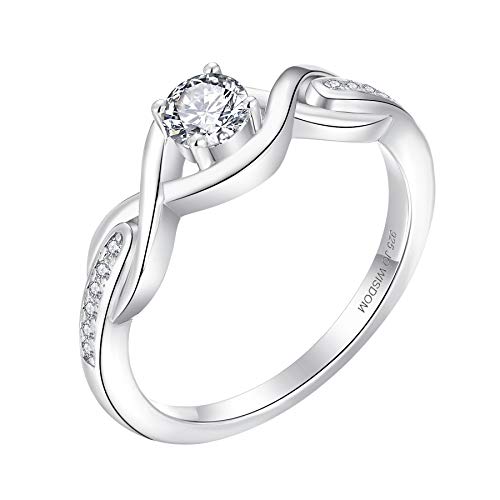 JO WISDOM Damen Ring Silber 925,Verlobungsring Hochzeitsring Jubiläumsring Solitärring Promise Unendlichkeits Ring mit 4.5mm 5A Zirkonia, Schmuck für Frauen von JO WISDOM