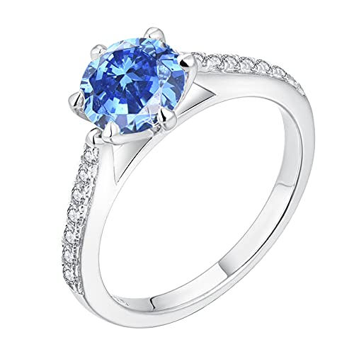 JO WISDOM Damen Ring Silber 925,Verlobungsring Hochzeitsring Promise Ring mit 7mm 5A Zirkonia März Geburtsstein Aquamarin Farbe, Schmuck für Frauen von JO WISDOM