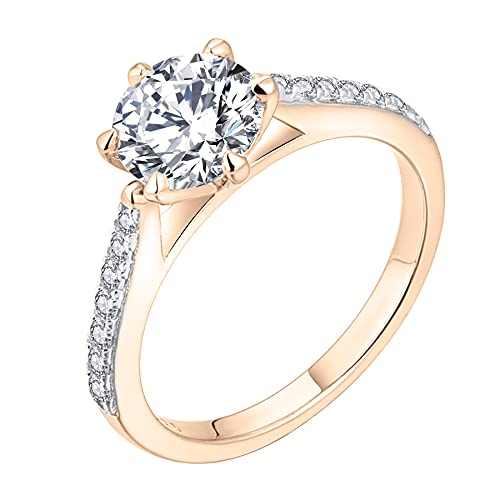 JO WISDOM Damen Ring Silber 925,Verlobungsring Hochzeitsring Promise Ring mit 7mm 5A Zirkonia mit Rosévergoldet,Schmuck für Frauen von JO WISDOM
