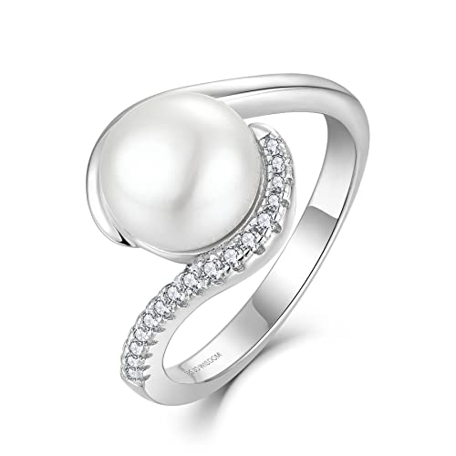 JO WISDOM Damen Ring Silber 925 mit 3A Zirkonia,Perlenring mit 9mm Süßwasserperle,Schmuck für Frauen JO WISDOM Damen Ring Silber 925 mit 3A Zirkonia,Perlenring mit 9mm Süßwasserperle,Schmuck für Frauen von JO WISDOM