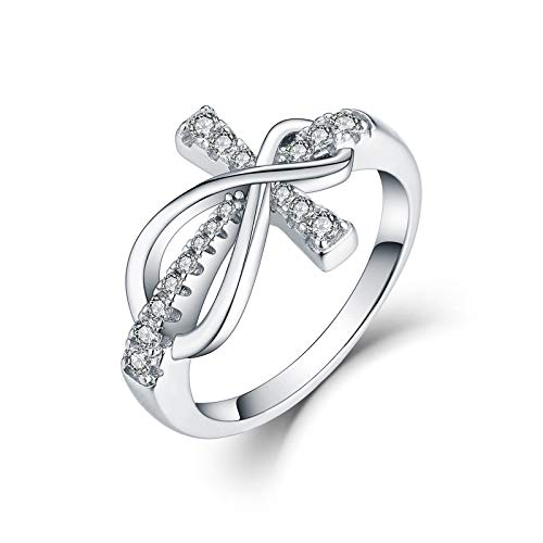 JO WISDOM Damen Ringe silber 925 Infinity Unendlicher Kreuz Kruzifix Ring mit 3A Zirkonia Swarovski,Schmuck für Frauen von JO WISDOM