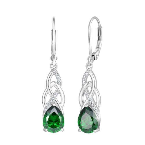 JO WISDOM Damen Unendlichkeits Ohrringe mit keltischem Knoten, Silber 925 hängend Ohrhänger Geburtsstein Mai smaragd Grüne Farbe Schmuck für Frauen von JO WISDOM