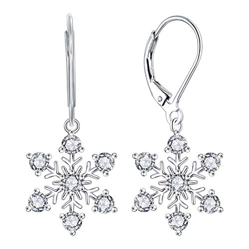 JO WISDOM Damen Hängende Ohrringe Schneeflocke Silber 925 mit 3A Zirkonia Kristall,Ohrhänger Weihnachtsgeschenk für Mädchen,Schmuck für Frauen von JO WISDOM