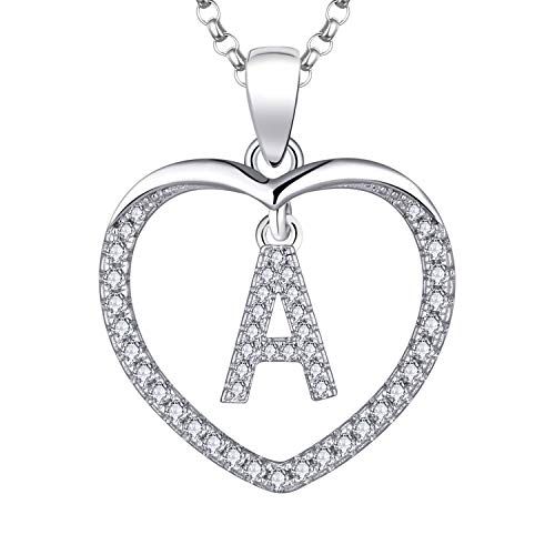 JO WISDOM Damen Kette Herz Silber 925 Halskette Anhänger 26 Briefe A Alphabet Initiale mit 3A Zirkonia,Personalisiert Schmuck für Mutter Tochter Frauen Mädchen von JO WISDOM