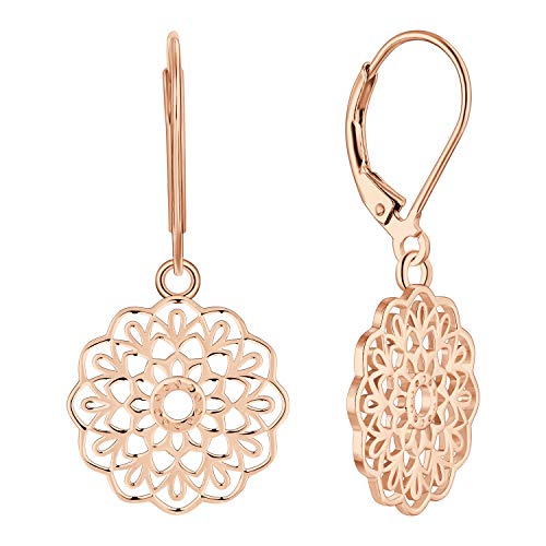 JO WISDOM Damen Ohrringe Mandala Ohrhänger Silber 925,Hängende Blume des Lebens Yoga Amulett Medaillon Religiöser Schmuck mit Rosé Vergoldet,Schmuck für Frauen von JO WISDOM