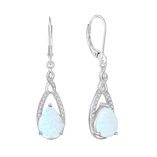 JO WISDOM Damen Weißes Feuer Opal Hängende Ohrringe Ohrhänger Unendlichkeit Träne Silber 925 mit 3A Zirkonia Kristall,Schmuck für Frauen von JO WISDOM