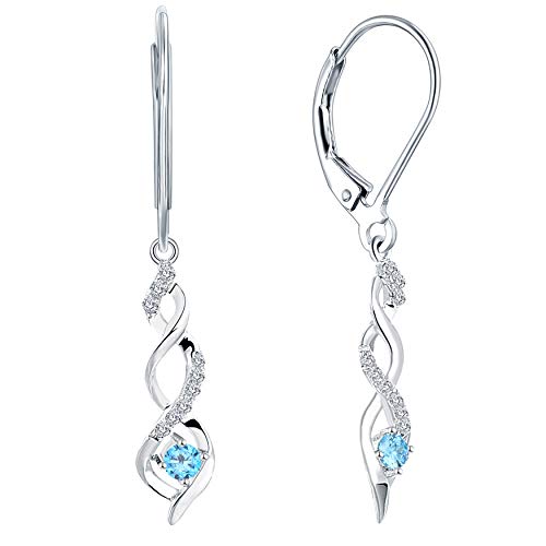 JO WISDOM Damen hängende ohrringe Unendlichkeit infinity silber 925 mit 3A Zirkonia Kristall März Geburtsstein Aquamarin Farbe,Schmuck für Frauen von JO WISDOM