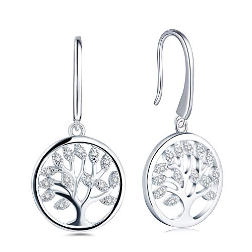 JO WISDOM Damen hängende ohrringe baum des lebens silber 925 mit 3A Zirkonia,Schmuck für Frauen von JO WISDOM