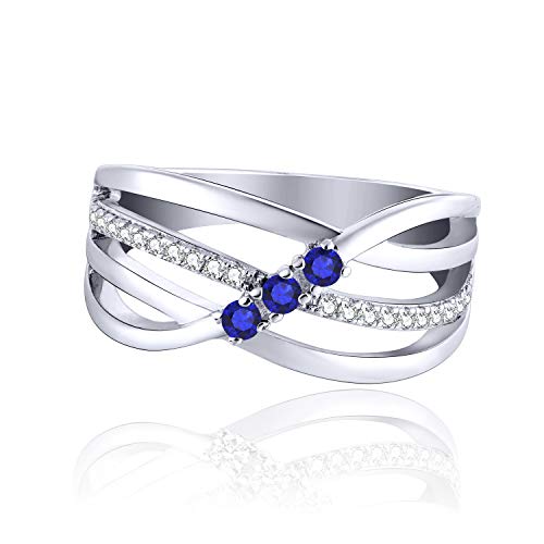 JO WISDOM Damen Ring breit Silber 925 mit 3A Zirkonia September Geburtsstein Saphirfarbe Swarovski Verlobungsring,Schmuck für Frauen von JO WISDOM