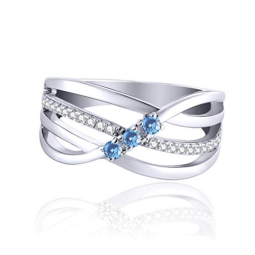 JO WISDOM Damen Ring breit Silber 925 mit 3A Zirkonia März Geburtsstein Aquamarin Farbe Swarovski Verlobungsring,Schmuck für Frauen von JO WISDOM
