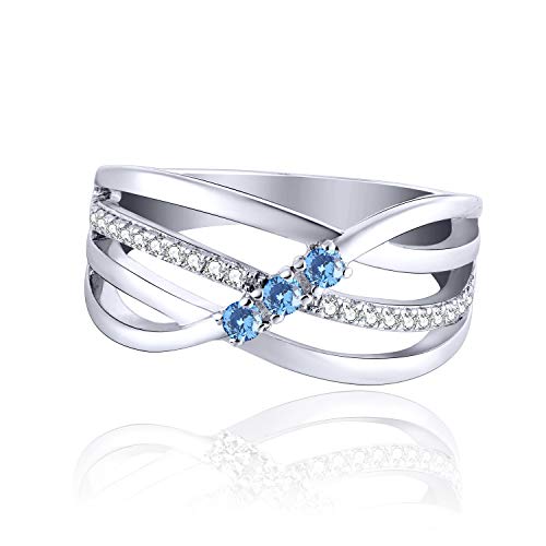 JO WISDOM Damen ring breit silber 925 mit 3A Zirkonia März Geburtsstein Aquamarin Farbe swarovski Verlobungsring,Schmuck für Frauen von JO WISDOM