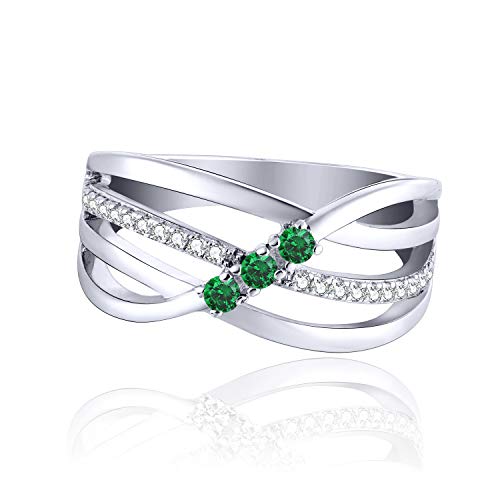 JO WISDOM Damen ring breit silber 925 mit 3A Zirkonia Mai Geburtsstein Smaragd Farbe swarovski Verlobungsring,Schmuck für Frauen von JO WISDOM