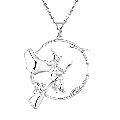 JO WISDOM Hexe Anhänger Kette 925 Silber für Damen Halloween Schmuck Geschenk von JO WISDOM