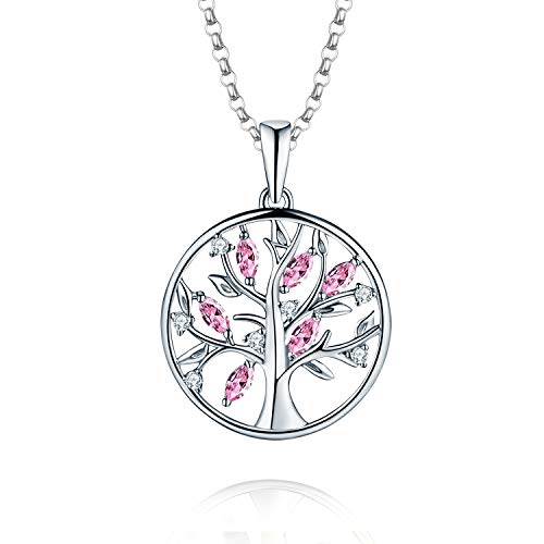JO WISDOM Halskette Baum Des Lebens,Kette anhaenger silber 925 Lebensbaum Familie Anhänger Halskette mit 3A Zirconia Oktober Geburtsstein Turmalinfarbe,Damen Schmuck,kette: 45-50CM,Schmuck für Frauen von JO WISDOM