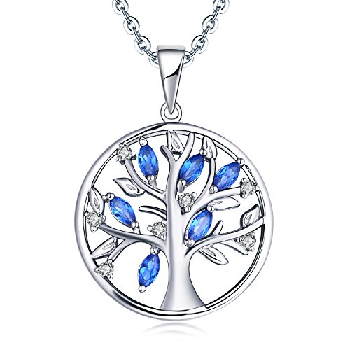 JO WISDOM Halskette Baum Des Lebens,Kette anhaenger silber 925 baum des lebens Familie 3A Zirconia September Geburtsstein Saphirfarbe,Damen Schmuck von JO WISDOM