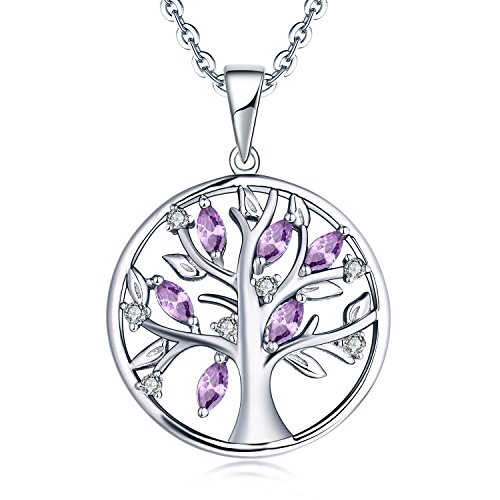 JO WISDOM Halskette Baum Des Lebens,Kette anhaenger silber 925 lebensbaum Familie Anhänger mit 3A Zirconia Februar Geburtsstein Amethyst Farbe Schmuck für Frauen Damen von JO WISDOM
