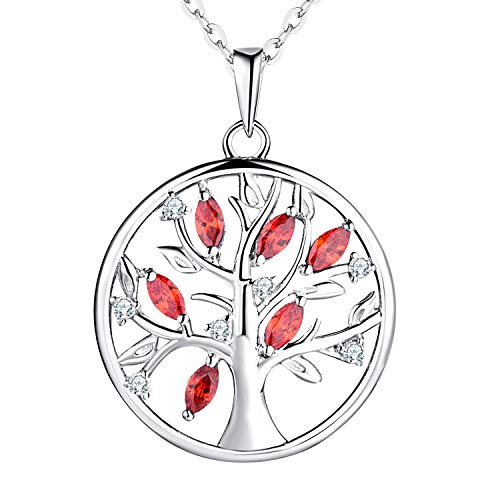 JO WISDOM Halskette Baum des Lebens,Kette anhaenger Silber 925 lebensbaum Familie Anhänger Halskette mit 3A Zirconia Januar Geburtsstein Granat Farbe,Schmuck für Frauen Damen von JO WISDOM