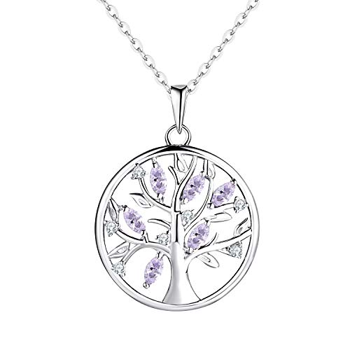 JO WISDOM Halskette Baum Des Lebens,Kette anhaenger silber 925 lebensbaum Familie Anhänger Halskette mit 3A Zirconia Juni Geburtsstein Alexandrit Farbe,Schmuck für Frauen Damen von JO WISDOM