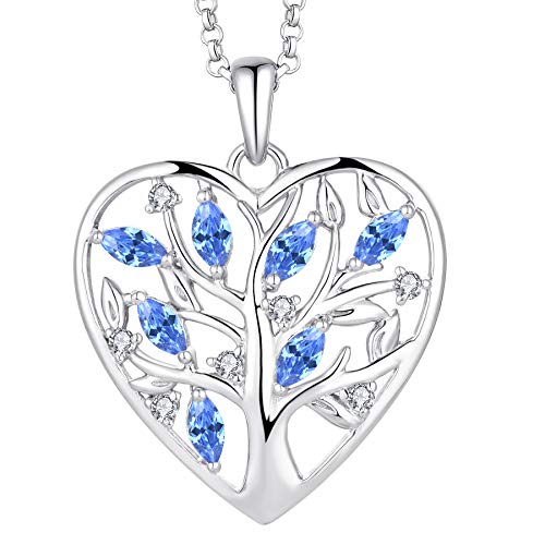 JO WISDOM Halskette Herz Baum des Lebens,Kette Anhaenger Silber 925 Lebensbaum Familie Anhänger Halskette mit 3A Zirconia März Geburtsstein Aquamarin Farbe,Schmuck für Frauen JO WISDOM Halskette Herz Baum des Lebens,Kette Anhaenger Silber 925 Lebensbaum Familie Anhänger Halskette mit 3A Zirconia März Geburtsstein Aquamarin Farbe,Schmuck für Frauen von JO WISDOM