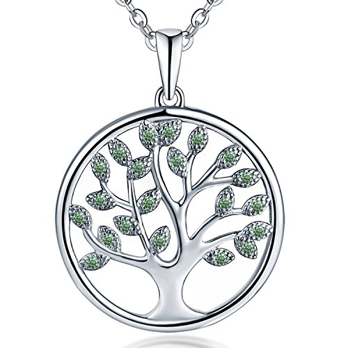 JO WISDOM Halskette Lebensbaum silber 925 baum des lebens Yggdrasil Anhänger Kette mit 3A Zirconia Mai Geburtsstein Smaragd Farbe,Damen Schmuck,Schmuck für Frauen von JO WISDOM