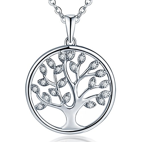 JO WISDOM Halskette Lebensbaum silber 925 baum des lebens Yggdrasil Anhänger Kette mit 3A Zirconia April Geburtsstein,Damen Schmuck,Schmuck für Frauen von JO WISDOM