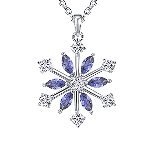 JO WISDOM Halskette Schneeflocken Silber 925 Damen,Anhänger Kette mit 3A Zirconia Dezember Geburtsstein Tansanit Farbe Swarovski Kristall,Weihnachtsschmuck für Frauen von JO WISDOM