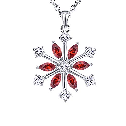 JO WISDOM Halskette Schneeflocken Silber 925 Damen,Anhänger Kette mit 3A Zirconia Januar Geburtsstein Granat Farbe Swarovski Kristall,Weihnachtsschmuck für Frauen von JO WISDOM