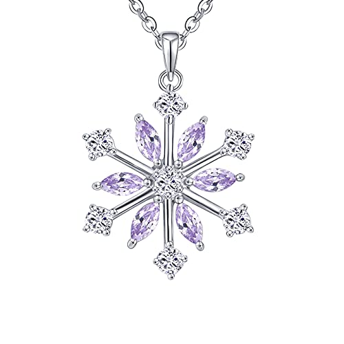 JO WISDOM Halskette Schneeflocken Silber 925 Damen,Anhänger Kette mit 3A Zirconia Juni Geburtsstein Alexandrit Farbe Swarovski Kristall,Weihnachtsschmuck für Frauen von JO WISDOM