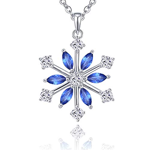JO WISDOM Halskette Schneeflocken Silber 925 Damen Zirconia Blaue Saphirfarbe Swarovski Kristall Anhänger Kette,Weihnachtsschmuck für Frauen von JO WISDOM