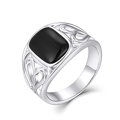 JO WISDOM Herren Ring Breit Silber 925,Klassischer einfacher Siegel schwarzer Onyx Breiter Ring, Schmuck für Männer von JO WISDOM