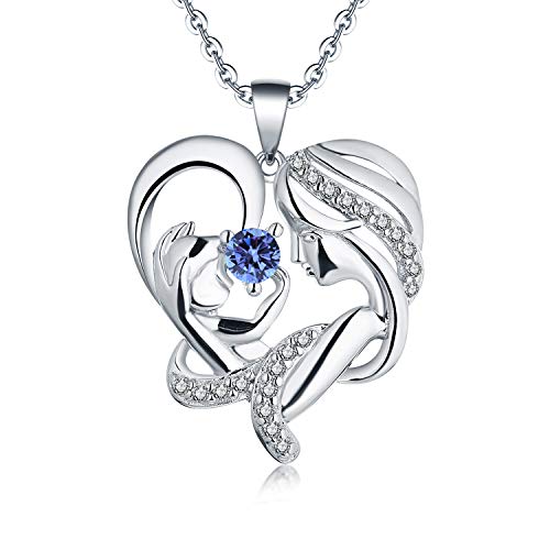JO WISDOM Mama Damen Halskette Silber 925,Kette Anhänger Mutter und Tochter/Sohn Liebesherz 3A Zirkonia Dezember Geburtsstein Tansanit Farbe,Schmuck für Frauen von JO WISDOM