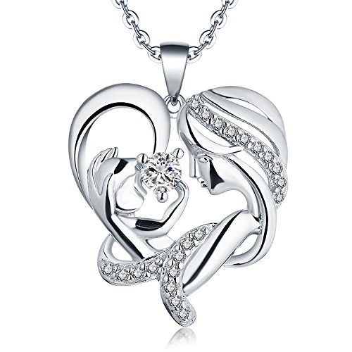 JO WISDOM Mama Damen Halskette Silber 925,Kette Anhänger Mutter und Tochter/Sohn Liebesherz 3A Zirkonia April Geburtsstein,Schmuck für Frauen von JO WISDOM