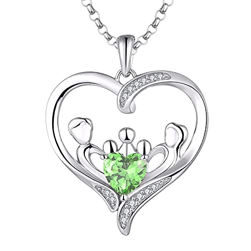 JO WISDOM Mama Halskette Silber 925,Kette Anhänger Mutter 3 Kinder Tochter/Sohn Vater Familie Liebe Herz mit 3A Zirkonia Mai Geburtsstein Smaragd Farbe,Schmuck für Frauen von JO WISDOM
