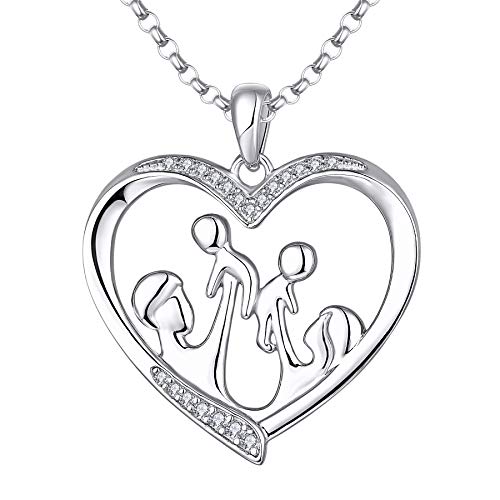 JO WISDOM Mama Halskette Silber 925,Kette Anhänger Mutter Kinder Tochter/Sohn Vater Familie Liebe Herz mit 3A Zirkonia,Schmuck für Frauen von JO WISDOM