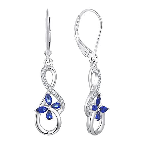 JO WISDOM Ohrringe Hängende Unendlichkeit Silber 925,Ohrringe Schmetterling Damen mit 3A Zirkonia September Geburtsstein Saphirfarbe,Schmuck für Frauen von JO WISDOM