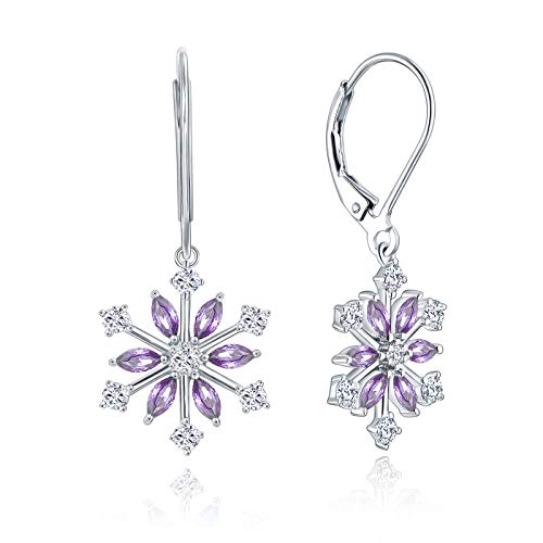 JO WISDOM Ohrringe Schneeflocke Weihnachten Hängend Silber 925 Damen mit 3A Zirkonia Februar Geburtsstein Amethyst Farbe,Schmuck für Frauen von JO WISDOM