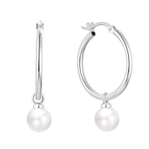 JO WISDOM Perlenohrringe Silber 925 15MM Creolen Hängend Ohrringe mit 10MM Weiß Perlen,Schmuck für Frauen JO WISDOM Perlenohrringe Silber 925 15MM Creolen Hängend Ohrringe mit 10MM Weiß Perlen,Schmuck für Frauen von JO WISDOM