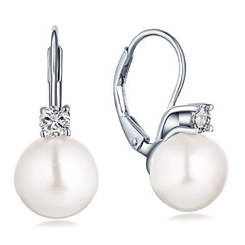 JO WISDOM Perlenohrringe Silber 925 Damen,echt Süßwasserperle Ohrringe mit 10mm Perlen und Zirkonia,Schmuck für Frauen von JO WISDOM